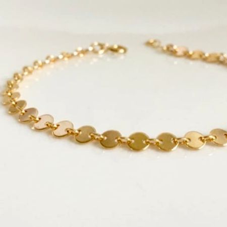 Round Disc dainty bracelet, Brass handamde jewelry, 18k gold plated